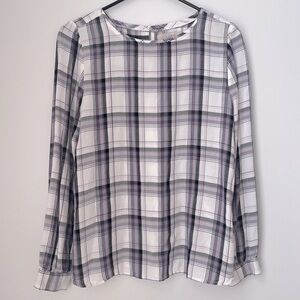 Loft Purple Plaid Blouse Size Medium